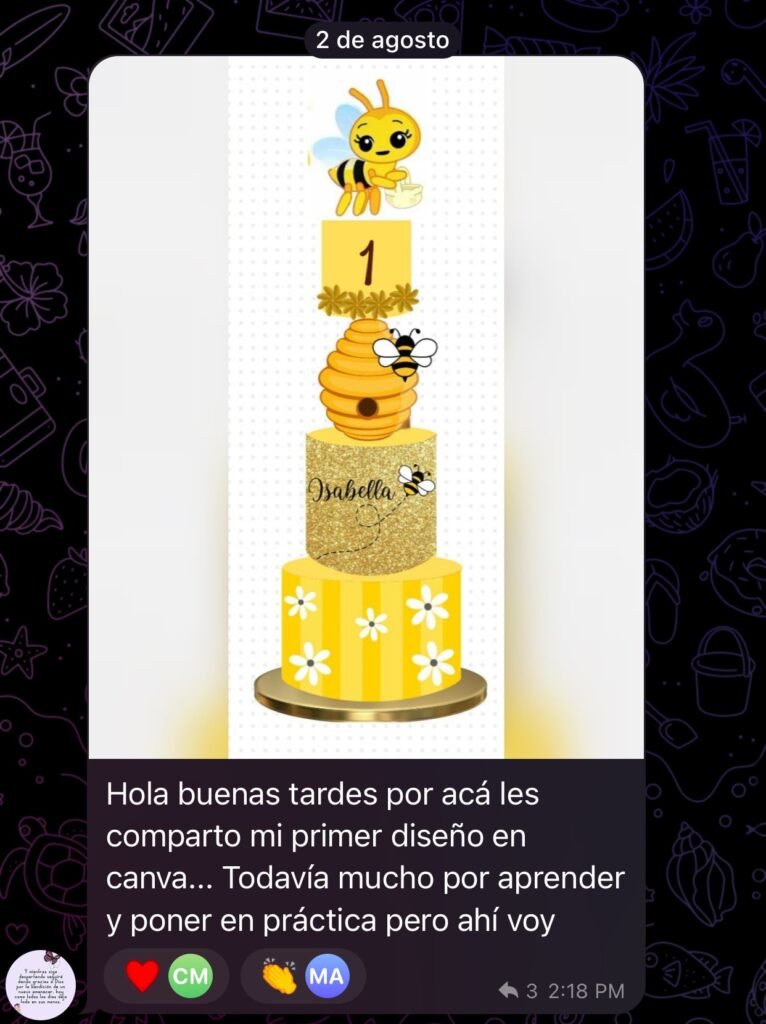 "Alumna trabajando con Canva su primer diseño para pasteles.