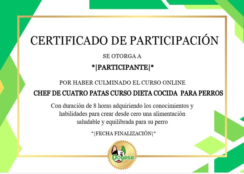 "Certificado de garantía de satisfacción del curso Chef de Cuatro Patas"