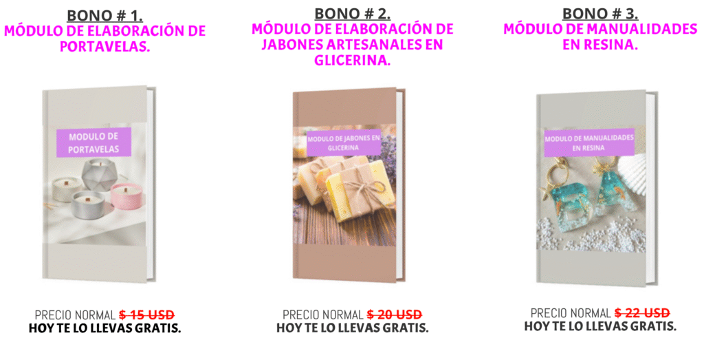 "Bonus exclusivos del curso Velas Artesanales Como Negocio Creativo"