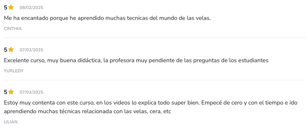 "Testimonios curso Velas Artesanales Como Negocio Creativo"