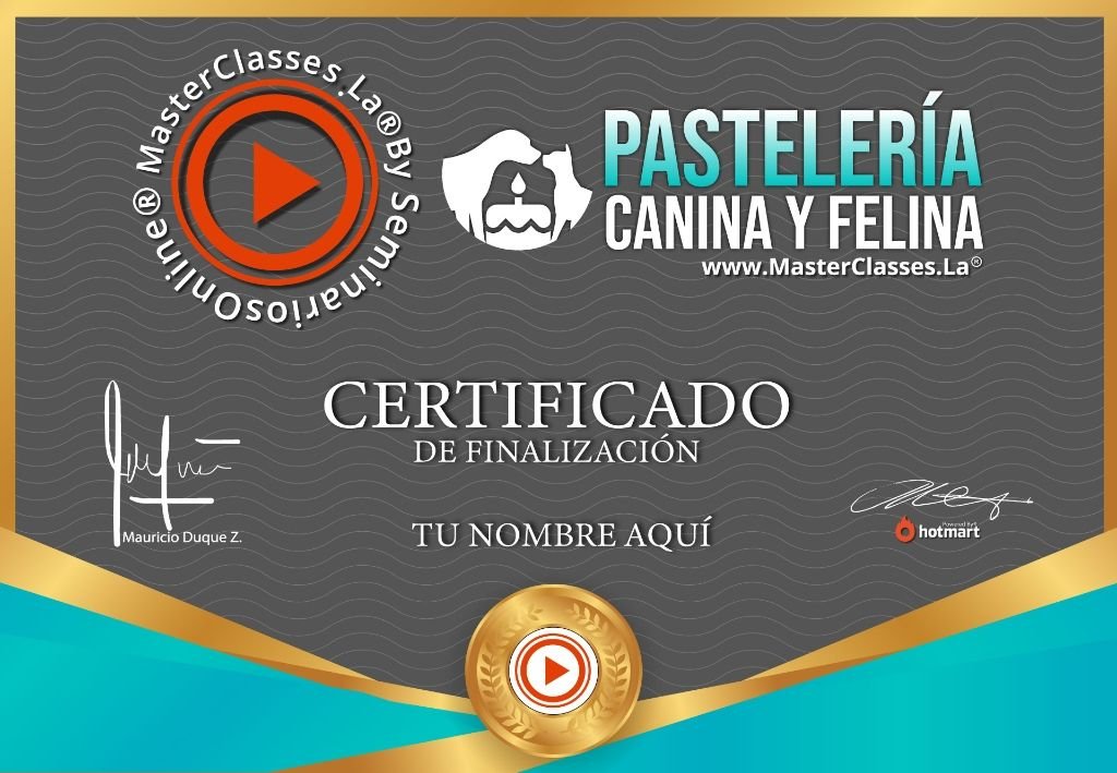 Certificado de finalización del curso de Pastelería Canina y Felina de Diana Fonseca